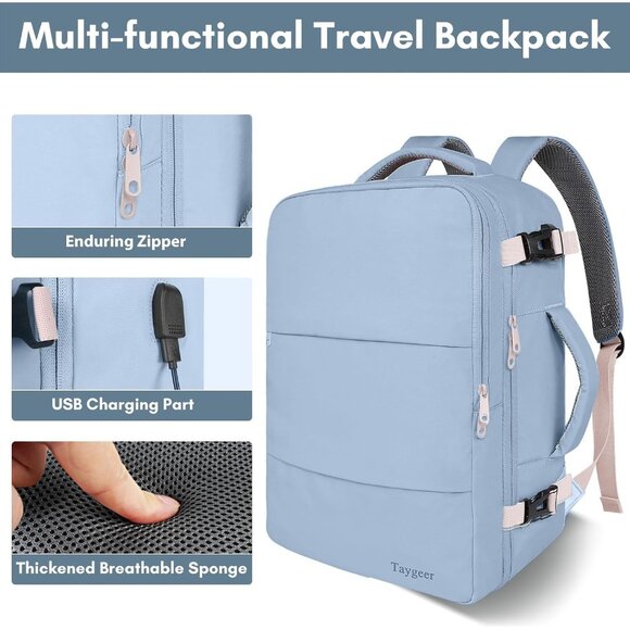 Taygeer Women's Powder Purple Travel Backpack Carry On 15.6inch Laptop Backpack - Picture 6 of 9